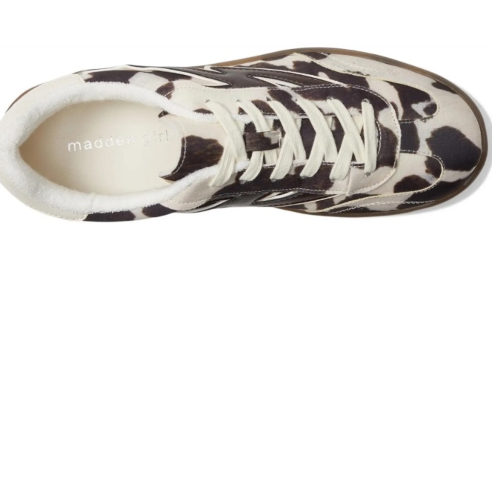 Madden Girl Cow-Print Lace-Up Sneakers - White & Dark Brown - Picture 2 of 8